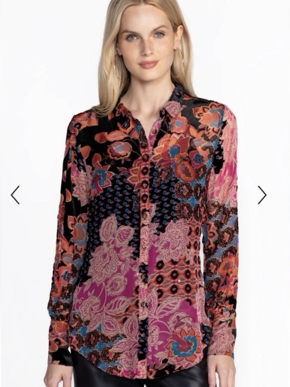 NWT❤️JOHNNY WAS❤️Yrene Burnout Blouse & tank Alvarado Velvet Silk Black size S